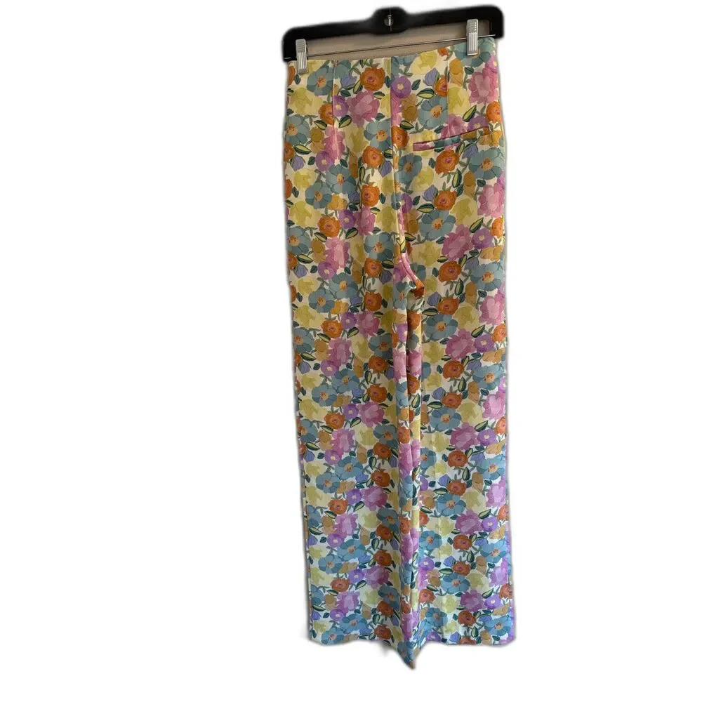 ZARA Multicolor Floral High Waisted Wide Leg Pants Size Small Boho Flowy Palazzo - Picture 3 of 9